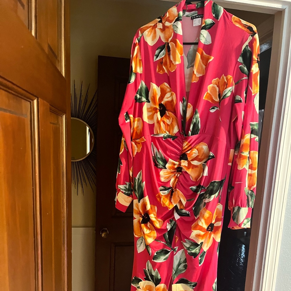 Pink Long Dress open chest and middle front split.